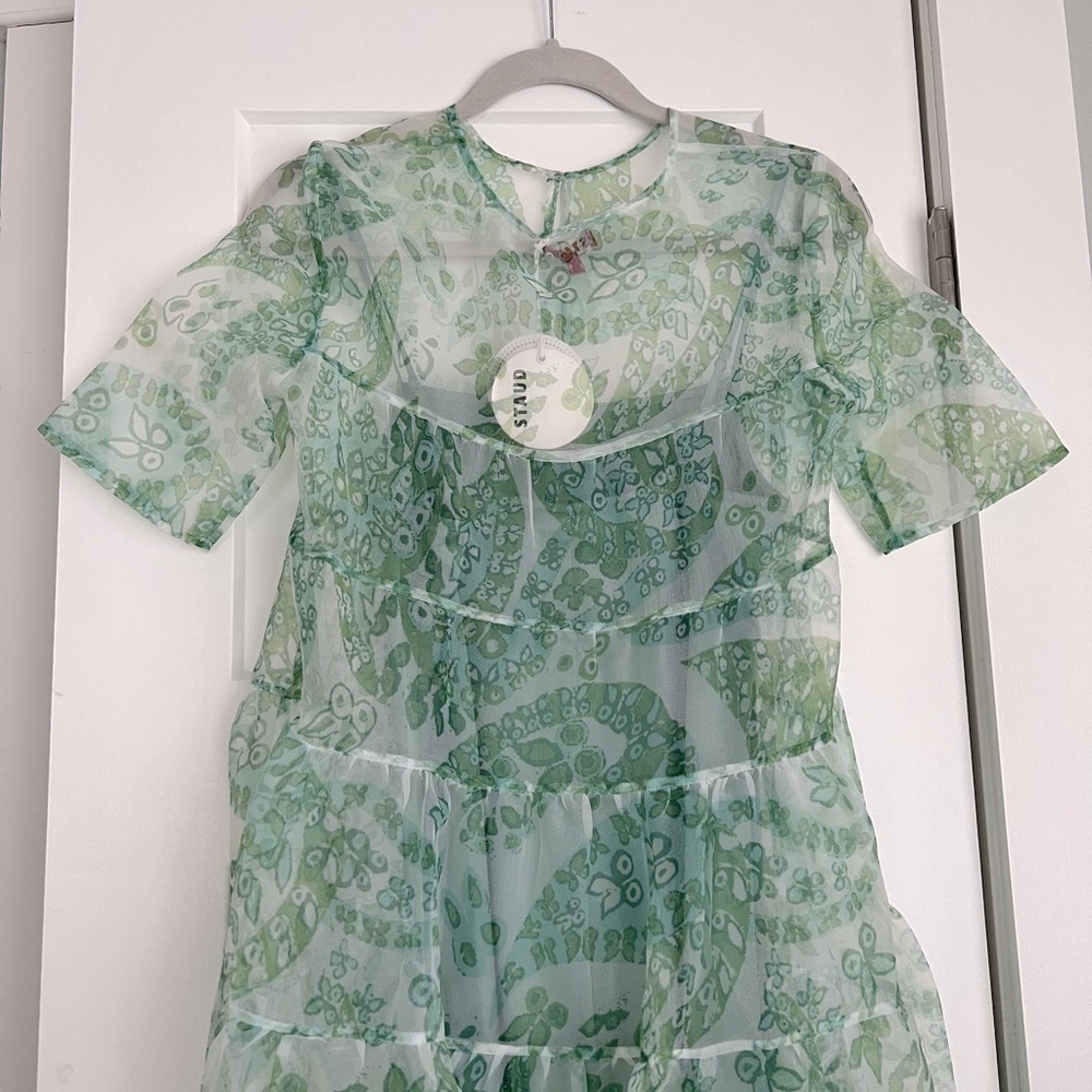STAUD Cocoon Tiered Organza Paisley Print Maxi Dress Blue Green NEW with tags - Picture 5 of 15